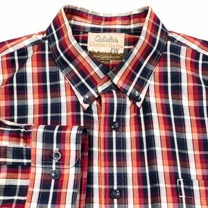 Cabela's Mens 3XLT Red Navy Plaid Cotton Button Up Shirt